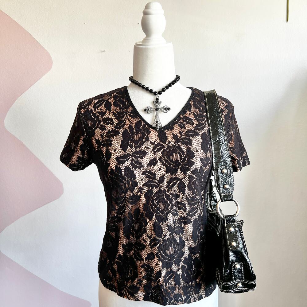 Black Lace Top, Y2K Gothic Whimsigoth Grunge Indie Sleaze Medium